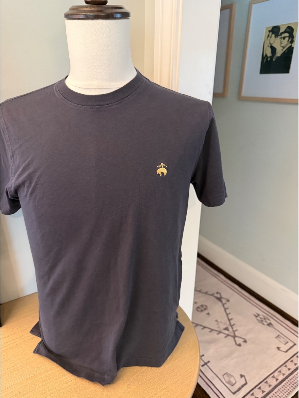 Brooks Brothers Navy Blue Cotton T-Shirt with Gold Logo